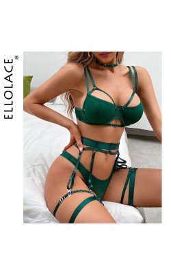 Ellolace Erotic Lingerie Sexy Breves Sets Red Sensual Underwear Push Up Bra with Bones Lace Transparent Seamless Intimate