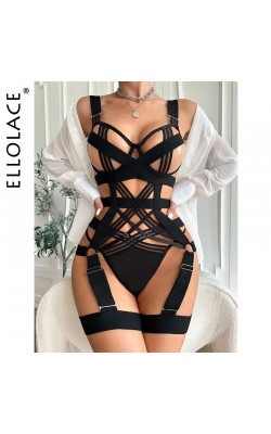 Ellolace Naked Bandage Lingerie Set Women 2 Piece Hot Sexy Fancy Underwear Women Uncensored Transparent Bilizna Set Of Sex
