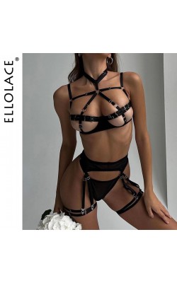 Ellolace Lingerie For Women Fancy Underwear Uncensored Halter Bandage Open Bra Naked Without Censorship Porn Erotic Set 5-Piece