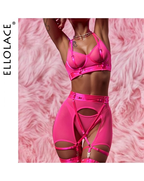 Ellolace Fancy Lingerie Delicate Bra And Panty Set Sheer Lace Outfit Luxury Bilizna Seamless Underwear Uncensored 4-Piece