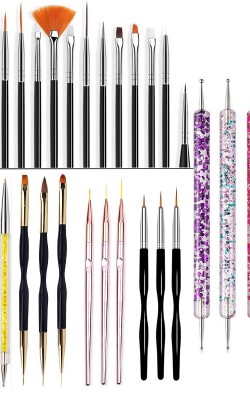 5/20Pcs Nail Art Brush Design Tip Painting Drawing Carving Dotting Pen FlatFan Liner Acrylic Gel UV Polish Manicure Tools