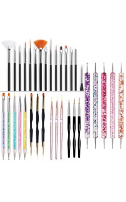 5/20Pcs Nail Art Brush Design Tip Painting Drawing Carving Dotting Pen FlatFan Liner Acrylic Gel UV Polish Manicure Tools