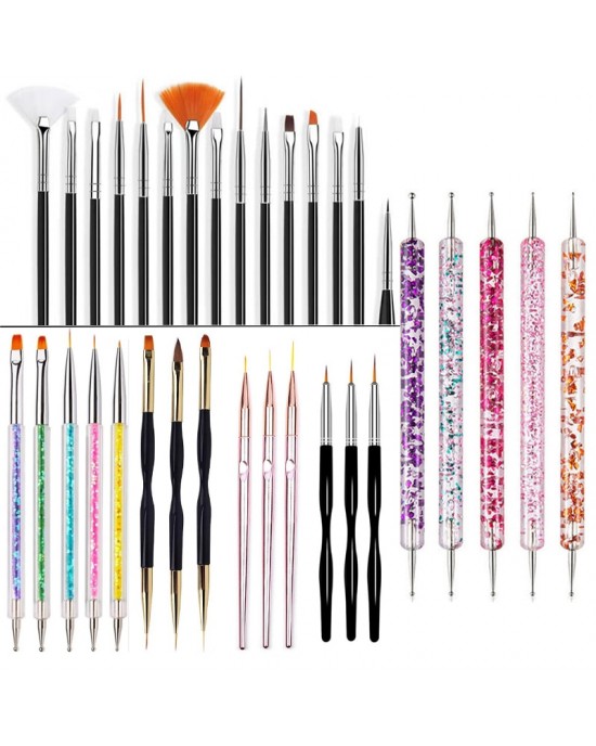 5/20Pcs Nail Art Brush Design Tip Painting Drawing Carving Dotting Pen FlatFan Liner Acrylic Gel UV Polish Manicure Tools